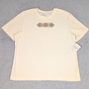 Vintage Peter Popovitch Golf T-Shirt Womens Large Embroidered Argyle Diamond New